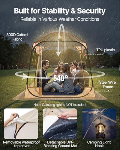 VEVOR Pop up Sports Tent, 8 Sizes Optional Clear Bubble Tent for 1-6 Person, Waterproof Outdoor Pod with Floor Mat & Top Cover, Garden Igloo Dome Tents Camping Shelter for Sports Watching - color: Clear, size: 72" L x 72" W x 76.8" H
