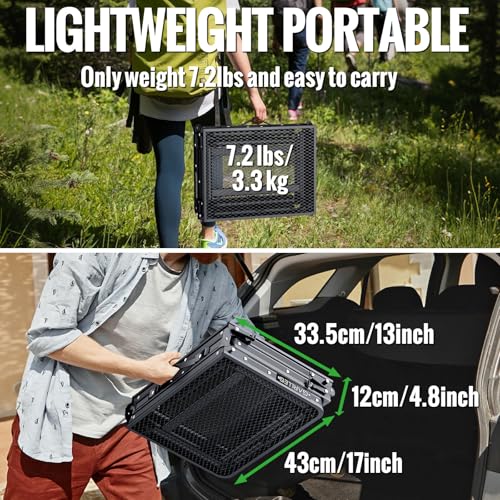 GARLLEN Folding Grill Table Max Capacity 66lbs, 3 Adjustable Height Portable Folding Camping Table with Heat-Resistant Mesh Tabletop, Aluminum Picnic Table for Outdoor, BBQ, Camping, 34.2"L x 15.7"W - color: Black, size: Tabletop Size: 34.2"l X 15.7"w
