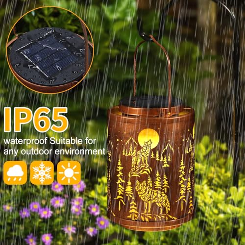 Solar Lanterns Garden Decor Birthday Gifts for Women Mon Grandma Metal Hanging Solar Lights Waterproof Outdoor Decoration for Outside LED Lanterns for Yard Patio Lawn Pathway(Wolf) - style: Wolf