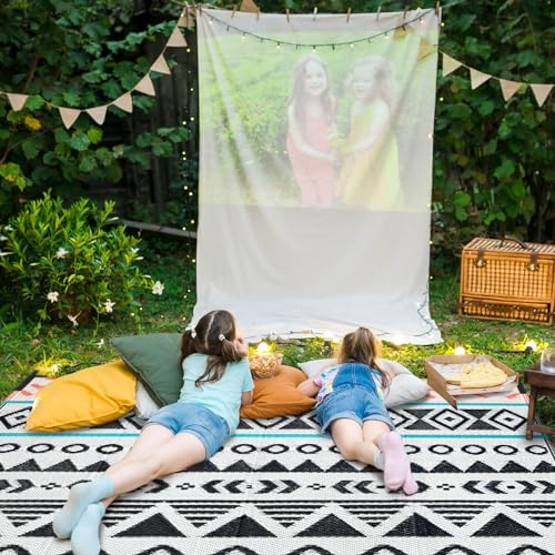 Outdoor Rugs Patio Camping Waterproof - 6x9 Plastic Straw Patio Rug Portable for Campers, Outside RVs Mat, Outdoor Area Carpet for Patios Clearance, Backyard Porch, Balcony, Picnic - color: Black Red, size: 6' x 9' (Rectangular)