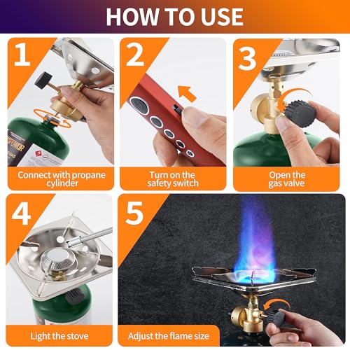 Propane Cylinder Top Stove with Adjustable Burner, 10000BTU Portable Camping/Backpacking Cooker,Camping Stove Propane,Single Burner Propane Stove with a USB Ligther,Camp Gas Stove(Fuel not included) - color: Green