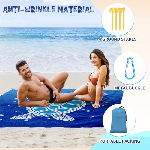 Beach Blanket Waterproof Sandproof 1-7 Adult Oversized 78 '' × 81 '' Lightweight Durable Compact Sand Free Extra Large Beach Mat for Travel Camping Hiking Picnic - color: Turtle2, size: 78“x81”