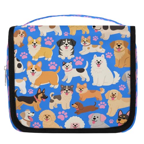 Lovely Dogs Pattern Kids Toiletry Bag for Boys, Waterproof Travel Shaving Organizer with Hanging Hook, Portable Dopp Kit Cosmetic Bag for School Sports Camping Trips - color: Lovely Dogs Pattern