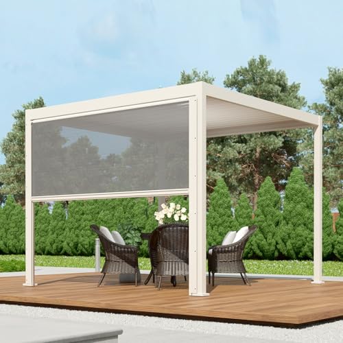 Mirador Accessory - 10Ft Side Shade Screen for Mirador pergola 80/88 Series, Crank, Enhance Outdoor Living Space with Sun Shade, Wind Block, UV Resistant, Latte, not pergola - color: Latte, size: 10Ft Side(for 80/88s)
