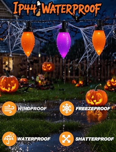 C9 Halloween String Lights Outdoor, 26.4Ft C9 Halloween Decorations with 50 LED Orange and Purple Lights, Extendable Hanging Plug in Christmas Night Lights for Party, Patio, Outside Yard, House Decor - color: Solid Orange Purple