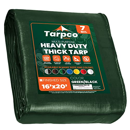 Heavy Duty 7 Mil Tarp Cover, Waterproof, UV Resistant, Rip and Tear Proof, Poly Tarpaulin with Reinforced Edges for Roof, Camping, Patio, Pool Cover, Boat (Green/Black 16′ X 20′) - color: Green/Black-7 Mil, size: 16′ X 20′