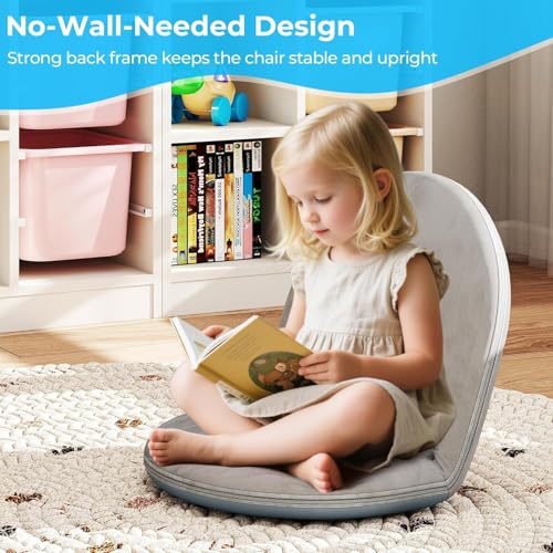 2Pcs Floor Chair, 5-Position Foldable Floor Chair for Kids with Adjustable Back, Soft Sponge & Velvetean Cover, for Adults and Kids, Indoor Outdoor Use, Meditation, Gaming, Camping (Gray) - color: Grey