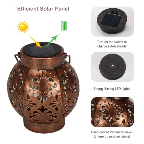 Edenseelake 2 Pack Solar Hanging Lanterns Outdoor Waterproof Flower Lights, Metal Decorative LED Lantern for Garden, Patio, Porch, Yard, Lawn, Bronze - color: Flower, size: 2 packs