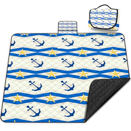 Poedist Extra Large Picnic Blanket Waterproof,80"x 80"Foldable Machine Washable Beach Blanket,Outdoor Blanket for 6-8 Adults,Suitable for Indoor Crawling,Park Beach,Camping,Hiking,Family Travel(Boat) - color: Yellow Boat, size: 6'8" x 6'8" (Square)