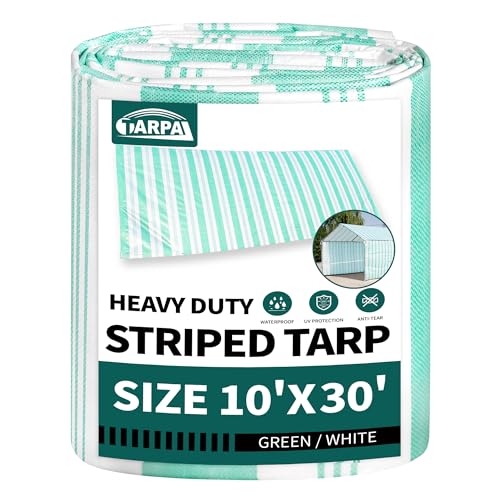 TARPAL Tarps 10x30 Feet Heavy Duty 12mil Tarp Waterproof Striped tarp Multipurpose Protective Cover Weather Proof,UV,Rip and Tear Proof（Green/White） - color: Green/White Striped-12mil, size: 10x30 Feet-Heavy Duty