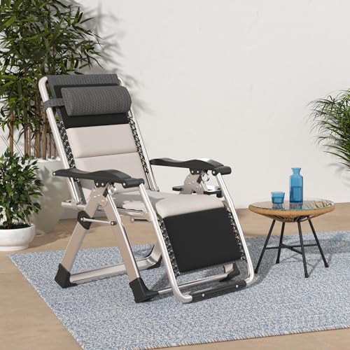 Slsy Zero Gravity Chair, Reclining Lounge Chair with Removable Tray for Indoor and Outdoor, Patio Recliner Folding Reclining Chair - color: B Grayish White, style: Zero Gravity Chair