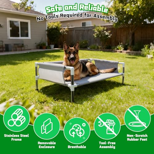 Makerfire Elevated Dog Bed, Raised Dog Sofa Bed for Medium Dogs, Detachable Cooling Indoor/Outdoor Pet Cot with Non-Slip Feet, Polyester Cotton (33''L x 20.5''W x 11.6''H) - color: Grey-M- (33'' L x 20.5'' W x 11.6" H)