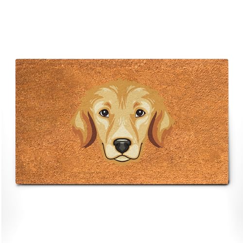 PLUS Haven Coco Coir Door Mat with Heavy Duty Backing, Natural Welcome Bull Dog Doormat, 17.5”x 30” for Entrance, Front Porch, Easy to Clean Entry Mat, Outdoor and Indoor Uses - color: Golden Retriever