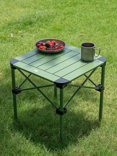 iClimb Lightweight Stable Alu. Folding Square Table Roll Up Top with Carry Bag for Camping Picnic Backyards BBQ Camp Kitchen (Green, S) - color: Green, size: Small