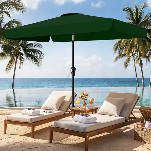 AreShark 6.5 x 10 FT Rectangular Valance Patio Umbrella, Outdoor Umbrella with Tilt and Crank, Market Table Umbrellas W/ 6 Ribs UV Protection for Garden, Deck, Backyard and Pool, Dark Green - color: Dark Green, size: 6.5x10 FT