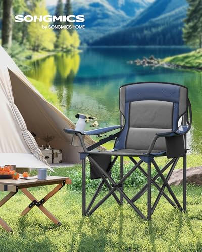 SONGMICS Oversized Lumbar Support Camping Chair, Heavy-Duty Outdoor Folding Chair Comfortable, Padded, Glamping, Cooler Bag, Weight Capacity 450 lb, Harbor Blue UGCB066Q01 - color: Blue, style: 1PC (24.8"D x 37.4"W x 39.2"H)