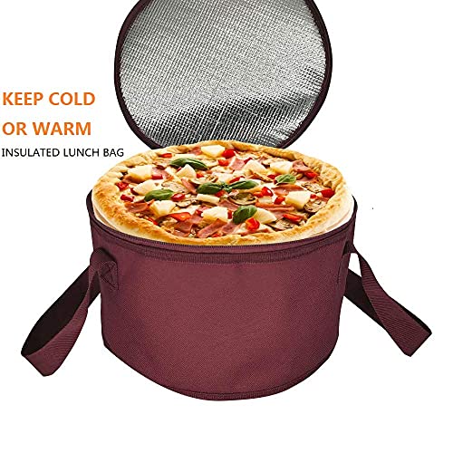 Set of 2 Polyester Fabric Round Thermal Casserole Carrier,Reusable Insulated Lunch Cooler Bag,Pie Carrier for Potluck,Picnics,Collapsible Cooler for Hot/Cold Food,11X7 inch - color: Red Color