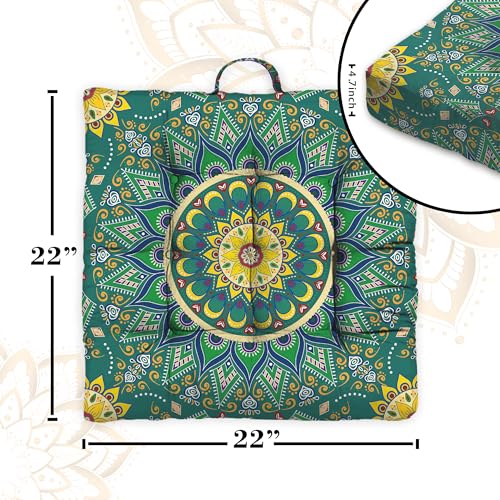 Mandala Meditation Cushion, Boho Meditation Mat, Meditation Pillows for Sitting on Floor, Cushions for Sitting in Home and Outdoor, Square Floor Pillow Cushion Seating for Yoga Accessories 22'' X 22'' - color: 07.mandala Meditation Cushion-1, size: 22x22