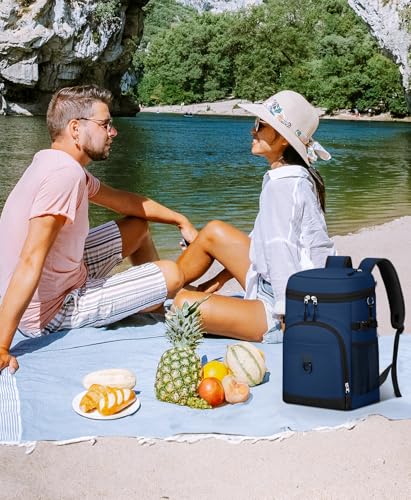Cooler Backpack, 22L Waterproof Soft Backpack Coolers Leak Proof Beach Backpack Insulated Picnic Lunch Bag for Fishing Camping,Beach,Hiking,Travel - color: Navy Blue