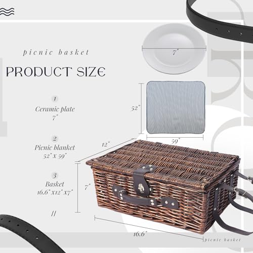 Picnic Basket Set for 4 with Waterproof Blanket Mat Insulation Bag Wicker Navy Blue Vintage Classic Gift for Christmas Thanksgiving Wedding Birthday Camp Outdoor Beach Travel - color: Blue and White Stripes