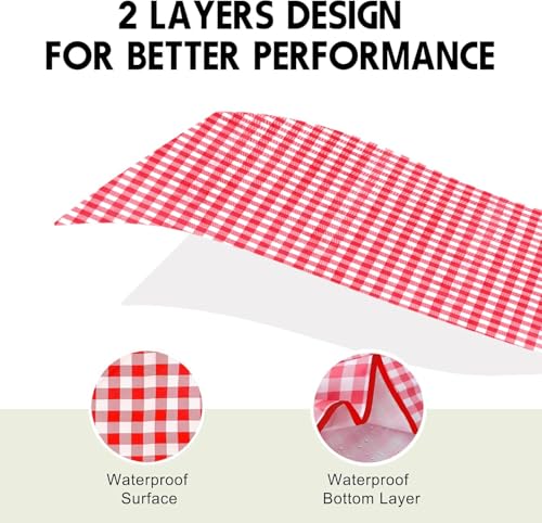 SAMSIER Outdoor Picnic Blankets Waterproof Foldable Sandproof, Extra Large Gingham Cute Picnic Mat Washable Portable for Park Beach Camping Courtyard (Red, 80"×80") - color: Red, size: 6'8" x 6'8" (Square)