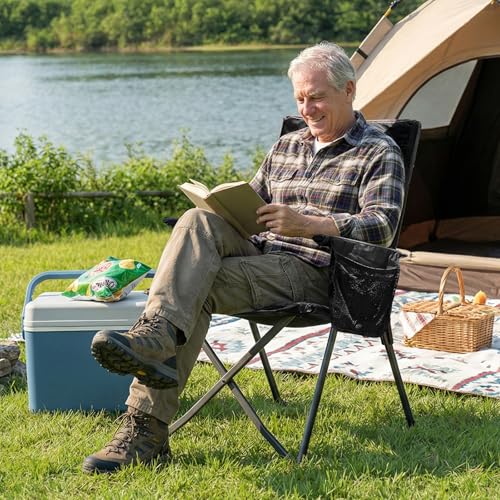 EVER ADVANCED Reclining Camping Chairs for Adult Lightweight, Folding Recliner Chair with Adjustable Back, 4-Level Lounge Chairs, Portable Lawn Chairs for Patio Balcony, Supports 350lbs Black - color: Black, style: Classic