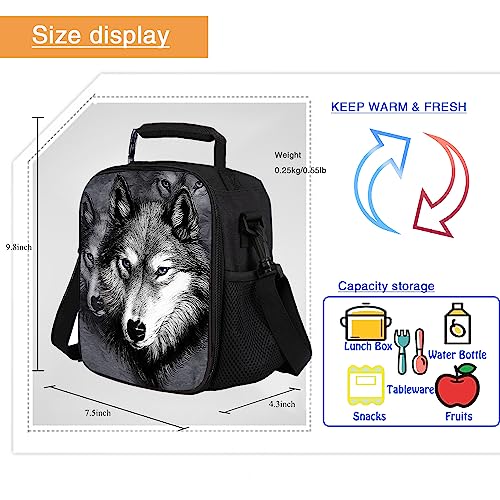 Kids Lunch Bag, 2019 Upgrade Insulated Animal Lunch Tote- Waterproof Reusable Lunch Box Portable Meal Bag Ice Pack for Boys Girl Wolf Grey - color: Wolf Grey