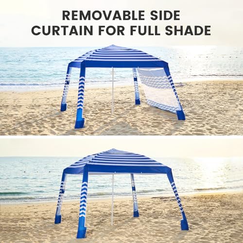 Zeraty Beach Cabana 8'×8', Portable Beach Canopy with Side Wall, UPF 50+ Silver-Coated Beach Tent Sun Shelter, Wind Resistant Adjustable Altitude Beach Umbrella Tent for Family, Navy Blue - color: Navy Blue