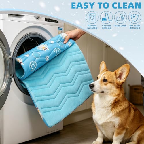 PUPTECK Dog Cooling Mat, Reversible Cooling & Warm Pet Cooling Mat, 48"x28" Thick Soft Dog Cool Bed for Hot Summer, Rapid Cooling Washable Kennel Crate Pet Bed, Blue Donut - color: Light Blue, size: L (48"x28")