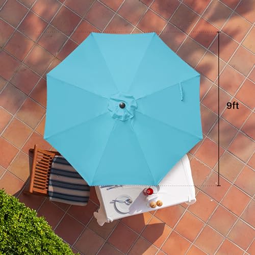 HealSmart 9ft Patio Umbrella with Push Button Tilt/Crank, Outdoor Table Market Yard Umbrella with 8 Sturdy Ribs for Garden, Backyard, Deck, Pool, Turquoise - color: Turquoise, size: 9FT