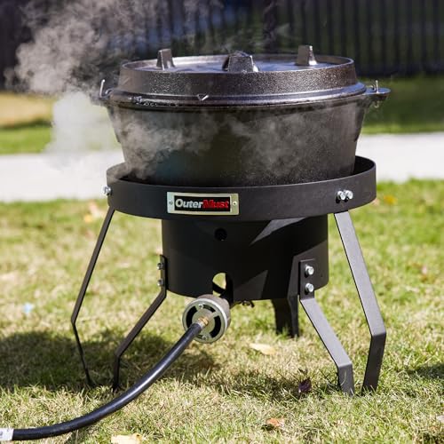 85000 BTU Camping Stove for Cast Iron Dutch Oven,Single Propane Burner with 10 PSI Regulator & Cast Iron Braided Holes, Heavy Duty Round Gas Stove for Outdoor Cooking & Camping - size: Single Burner - Standard