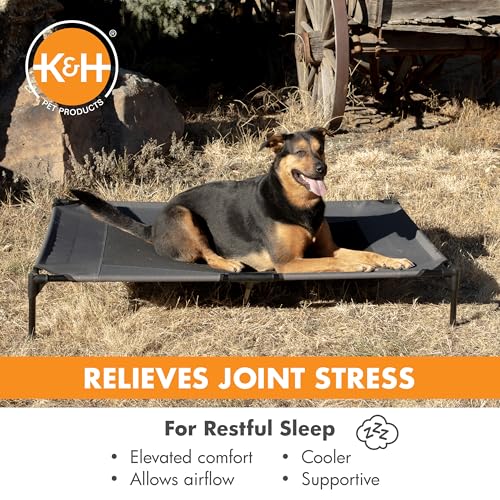 K&H Pet Products Outdoor Elevated Dog Cot, Breathable Cooling Elevated Cot Hammock Pet Bed for XL Dogs, Washable Mesh Cover, Raised Metal Frame, Collapsible, Portable - Jumbo 56 X 38in Charcoal - color: Charcoal/Black Mesh, size: Jumbo 56"L x 38"W