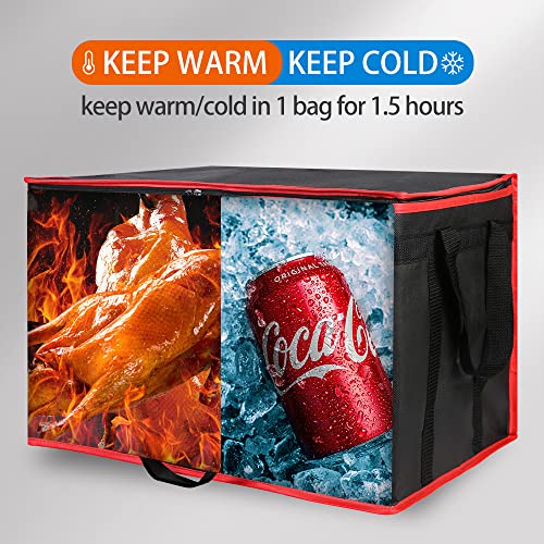 Bodaon 4-Pack Cooler Insulated Food Delivery Bag, Rideshare Delivery Bag, XXX-Large Thermal Bags for Catering/Hot Pizza, Travel/Camping Essentials/Picnic/Grocery Reusable Warmer Frozen, Black-Red Edge - color: Black-Red Edge, size: XXX-Large