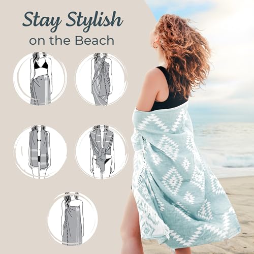 Turkish Beach Towel (35”x67”) – 100% Cotton, Quick Dry, Lightweight, Oversized Beach Towel for Pool & Travel - Pastel Teal Color - color: Vintage Teal