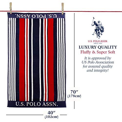 U.S. Polo Assn. Oversized (40” x 70”) Striped Nautical Design Beach Towel - Luxury Plush Cotton Hotel Quality for Bath, Pool - Bon Voyage Stripe - color: Bon Voyage Stripe, size: 40" x 70"