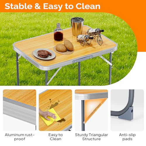 VINGLI 2.3FT Small Camping Table，Portable Camping Table with Carrying Handle, Picnic Table Foldable Table Essentials for Indoor Outdoor - color: Natural, size: 2.3ft