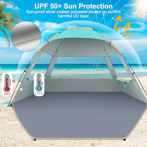 Gorich Beach Tent Sun Shelter for 3/4/6/8/10 Person with UPF 50＋ UV Protection, Lightweight & Easy Setup Beach Shade Canopy, Portable Beach Shade Tent Beach Cabana - color: Turquoise, size: 8 Person