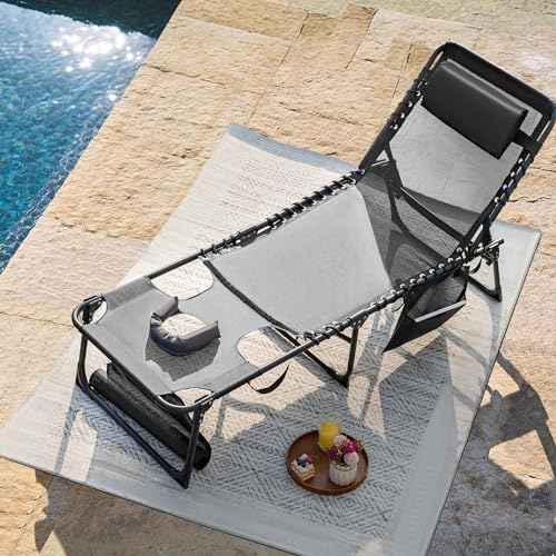 Flamaker Face Down Chaise Lounge Chair 5-Position Adjustable Sunbathing, Foldable Tanning Chair with Face& Arm Holes, Outdoor Recliner Chair for Pool, Beach, Patio, Lawn (Grey, 1 Pcs) - color: Grey, style: Sauna, 1 Pcs