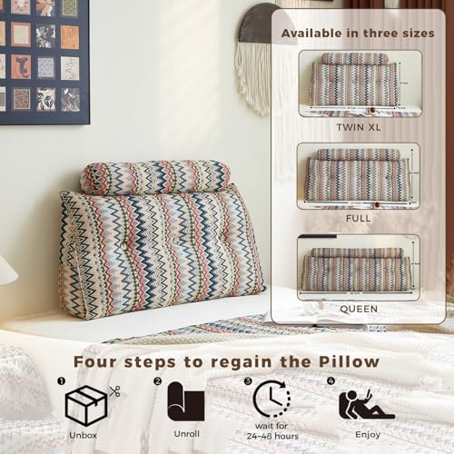 Medical health care bedside pillow, sponge headboard, queen latex long strip pillow, disable and washable reading bedside backrest pillow, short backrest sofa pillow - color: Twilight Bloom, size: Queen