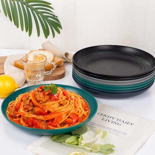 Supernal 10" Wheat Straw Dinner Plates,Reusable&Durable Plastic Plates Dishwasher Safe,16-Pack (4 Black, 4 Dark Green, 4 Dark Blue, 4 Dark Gray), Versatile Tableware for Modern Dining and Outdoor Use - color: Black/Dark Gray/Dark Green/Dark Blue