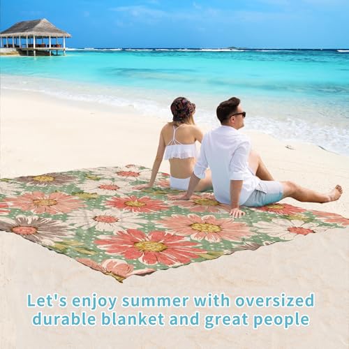 Beach Blanket 78''×81'' Suits 1-5 Adults Waterproof Sandproof Oversized Waterproof Lightweight Durable Beach Blanket Large Picnic Mat for Travel Camping Picnic - color: Flowers, size: 78''x81''