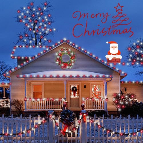 QITONG 4 Pack Solar Fairy Lights, Each 33ft 100 LED Red and White Christmas String Light Outdoor Waterproof, 8 Modes Silver Wire Twinkle Mini Lights - color: Red/White, size: 4Pack*100LED