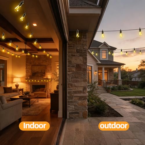 Solar Lights Outdoor Patio Lights: S14 30M 100FT Solar Powered 3 Light Modes Solar Waterproof Light - Shatterproof Bulbs - Camping Backyard Garden Deck Outside Yard - style: 100FT-Button