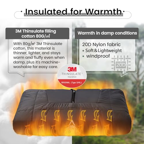 ONETIGRIS Camping Blanket Poncho with with Recycled Synthetic Insulation,Wearable Hoodie Blanket | Ultralight Water-Resistant Warm Camping Blanket for Outdoor, Hiking, Stadium - color: 1pc-black