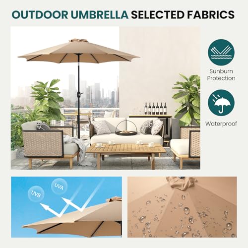 OLIXIS Patio Umbrella with Tilt and Crank Button & Sturdy Ribs Waterproof, Patio Table Umbrella Perfect for Poolside, Terrace, Beach and Outdoor Restaurant - color: Brown, size: 9FT NO LEDs