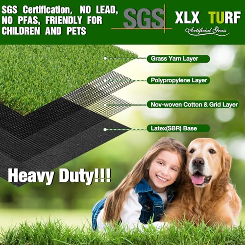 XLX TURF 7 x 7 FT Artificial Grass Carpet Area Rug, Indoor/Outdoor Realistic Fake Grass Mat for Patio, Tarrece, Playground, Backyard, Balcony, 1" Pile Height, with Drainage Holes - size: 7' x 7' (Square)