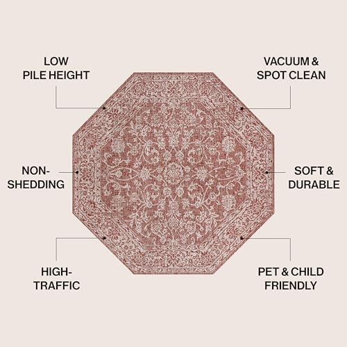 JONATHAN Y Weave Floral Indoor Outdoor Octagon Area Rug 8 Ft Red/Taupe, Tela Bohemian Textured for Backyard, Patio, Porch, Easy-Cleaning, High Traffic, Pet-Friendly, Non-Shedding (SMB100A-8TGN) - color: Red/Taupe, size: 7'9" x 7'9" (Octagonal)