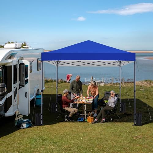 Yaheetech 8x8 Pop Up Canopy Easy Set-up Tent, Portable Outdoor Canopy Instant Tent, Commercial Gazebo with Wheeled Carry Bag & 4 Sandbags for Home, Party & Outdoor Activities, Blue - color: Blue, size: 8x8