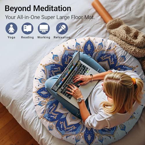 Meditation Cushion 32 Inch Round, Extra Thick Memory Foam Floor Pillow with Removable Washable Cover, Bohemian Mandala Yoga Cushion for Adults - Ideal Gift & Holiday Decor, Brown - color: Brown