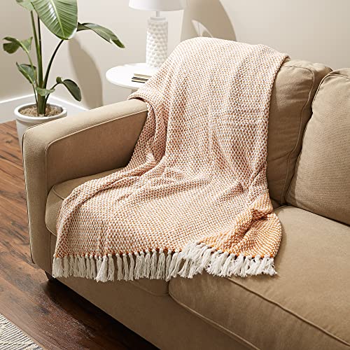 DII Woven Throw Collection 100% Cotton, Basketweave, 50x60, Pumpkin Spice - color: Pumpkin Spice, size: 50x60"